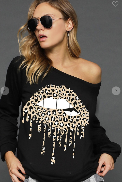 LOOSE FIT GRAPHIC FRENCH TERRY WIDE NECK SWEATSHIRT LIPS