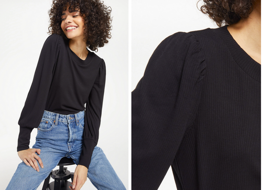 Z SUPPLY  Clemente Puff Sleeve Top IN BLACK