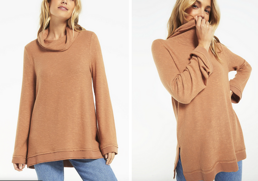 Z SUPPLY Ali Cowl Sweater Slub Pullover IN SALTED CARAMEL