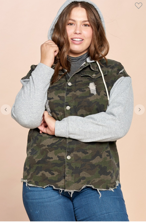 Distressed Camo jacket with Terry Hoodie