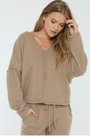 PROJECT SOCIAL T RAW COZY SEAMED TOP IN HICKORY