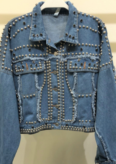 OVER SIZED STUD BIKER DENIM JACKET