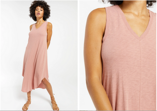 Z SUPPLY Reverie Midi Dress IN GREY AND WILD ROSE