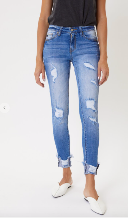 Mid Rise Distressed Ankle Skinny Jeans