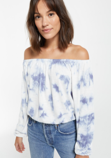 Z SUPPLY LIV CLOUD TIE-DYE TOP IN DUSTY NAVY