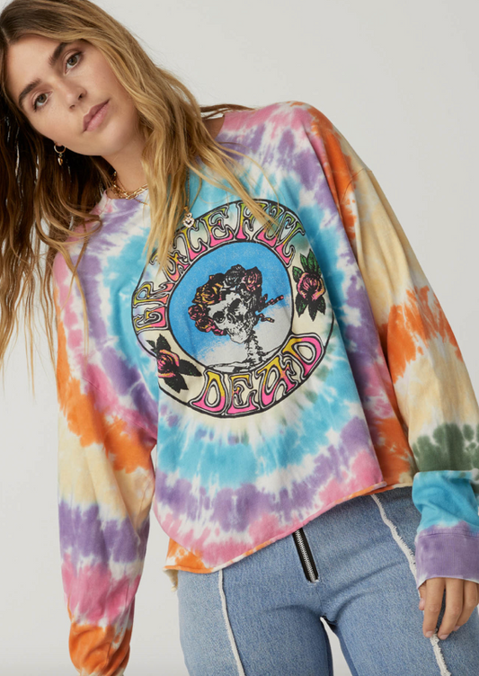 The Grateful Dead Skull And Roses Tie Dye Long Sleeve Crop