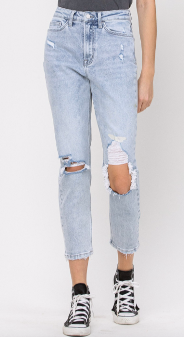 VERVET RIPPED STRETCH MOM JEAN