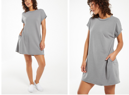 Z SUPPLY AGNES TERRY DRESS IN SEDONA SAGE AND BLACK IRIS