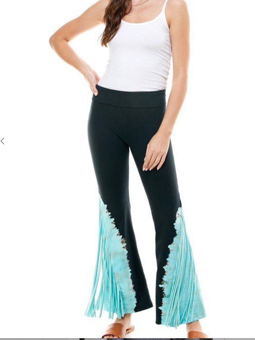 MINERAL WASHED FRINGE ON THE SIDE FOLDOVER YOGA PANTS.