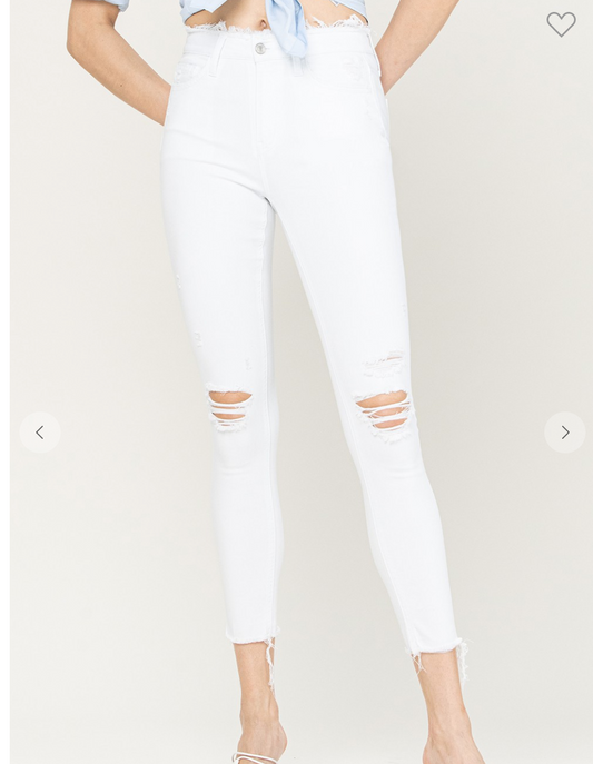 VERVET MID RISE FRAYED WAISTBAND & HEM CROP SKINNY