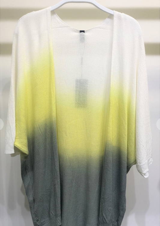 DIP DYE LIGHT WEIGHT KNIT CARDIGAN IN WHITE/YELLOW