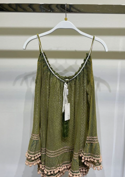 CROCHET DOT LACE TUNIC ROP STRAP IN OLIVE