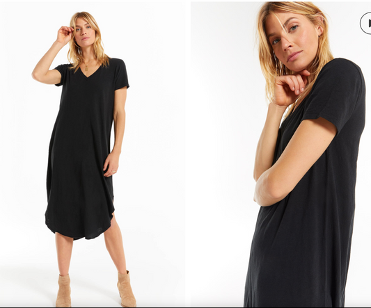 Z SUPPLY SHORT SLEEVE REVERIE DRESS IN BLACK AND SEAWEED