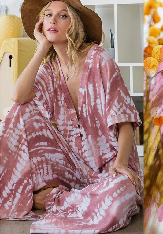 Super Comfy And Cozy Tie Dye Print Jumpsuit IN TERRACOTTA