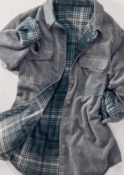 CORDUROY CHECKERED REVERSIBLE BUTTON DOWN JACKET