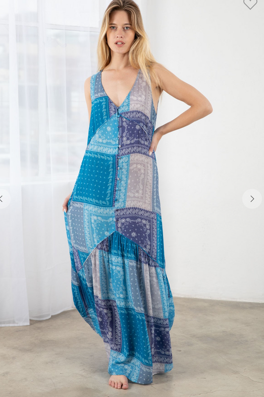 Paisley Patchwork V Neck Tank Maxi Dress