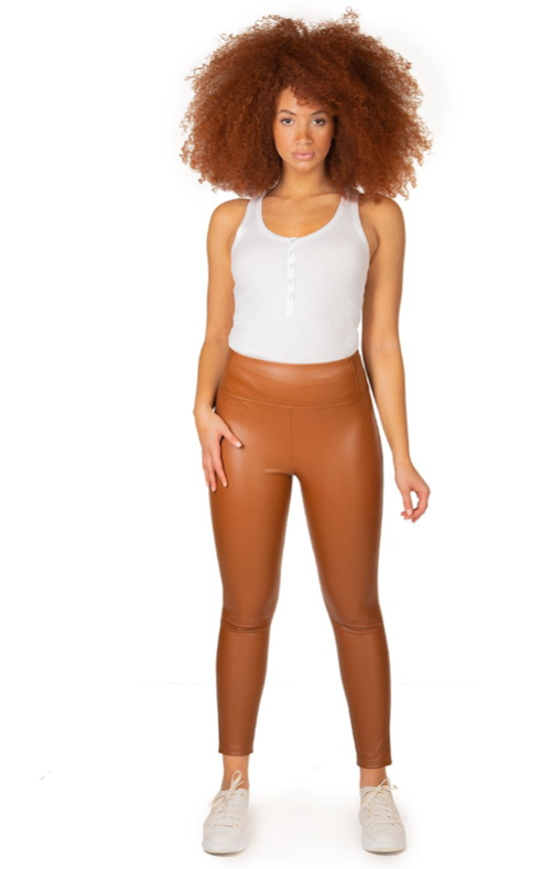 DEX F21 HIGH WAISTED FAUX LEATHER LEGGINGS IN DARK CAMEL 1822502 D