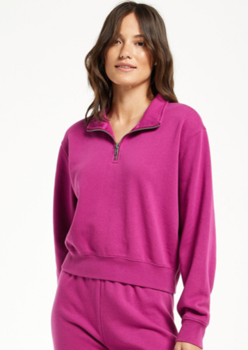 Z SUPPLY HALF ZIP SWEATSHIRT IN JEWEL PINK