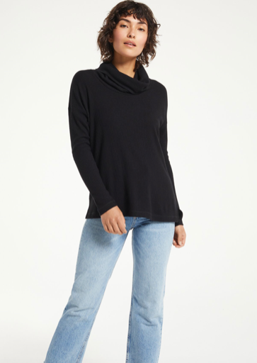 Z SUPPLY  JAZIAH RIB COWL NECK TOP  in BLACK