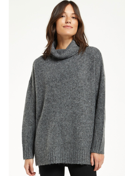 Z SUPPLY NORAH COWL NECK SWEATER IN CHARCOAL