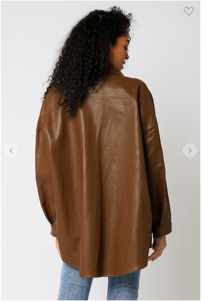 Faux Leather Oversized Shacket IN BROWN