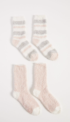 Z SUPPLY 2-PACK PLUSH STRIPE SOCKS IN VINTAGE PINK