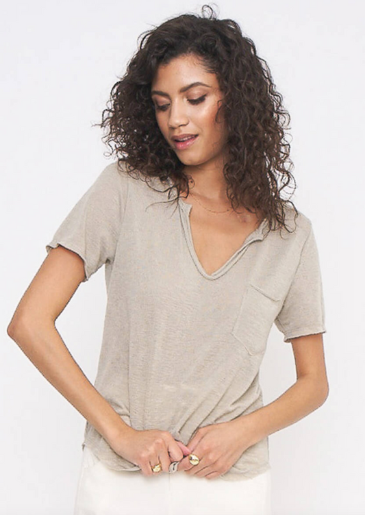 PROJECT SOCIAL T SOPHIA POCKET V NECK TEE - HEATHER GREY AND SUEDED SAGE