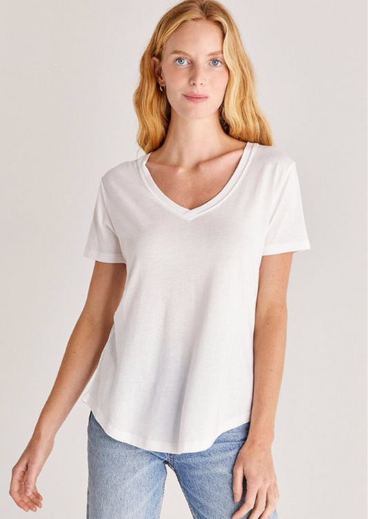 Z SUPPLY KASEY MODAL V-NECK TEE IN WHITE