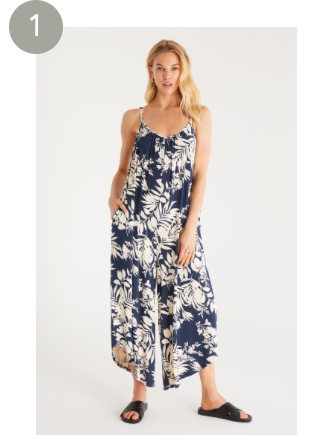 Z SUPPLY ABSTRACT LEAF FLARED JUMPSUIT