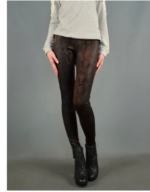 BROWN TEXTURED REPTILE LEGGINGS