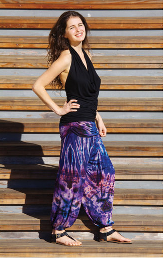 TYE DYE HAREM PANTS WITH SIDE RUCHING