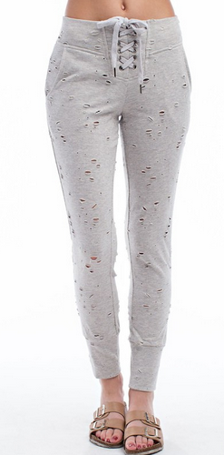 Ripped, lace eyelet detail with self drawstring tie jogger.