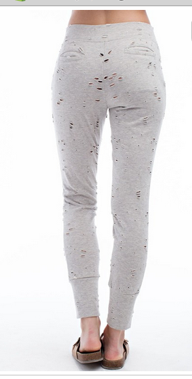 Ripped, lace eyelet detail with self drawstring tie jogger.