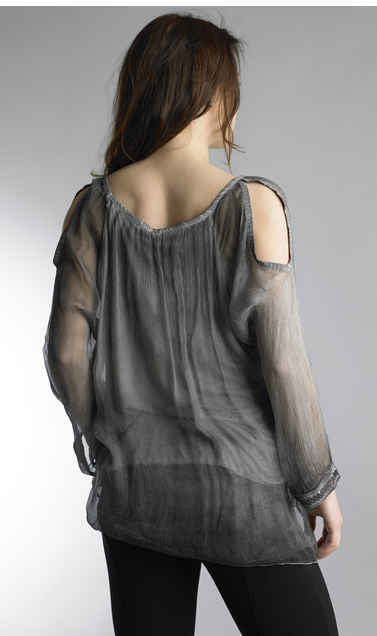 SEQUINED COLOR GREY COLD SHOULDER TOP