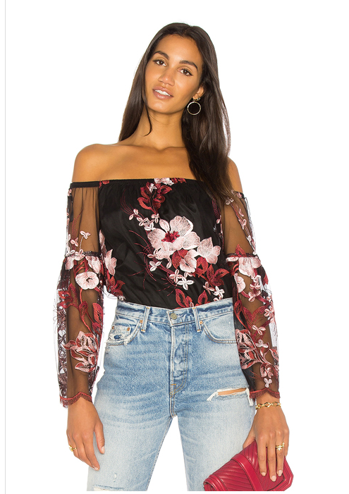 VAVA MAGNOLIAS OFF SHOULDER TOP IN BLACK