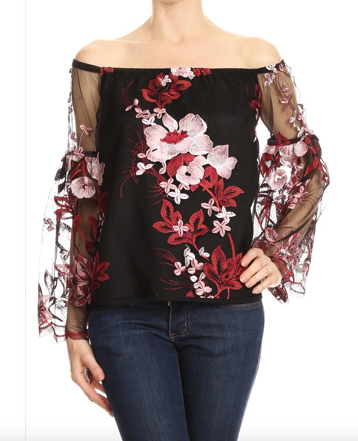 VAVA MAGNOLIAS OFF SHOULDER TOP IN BLACK