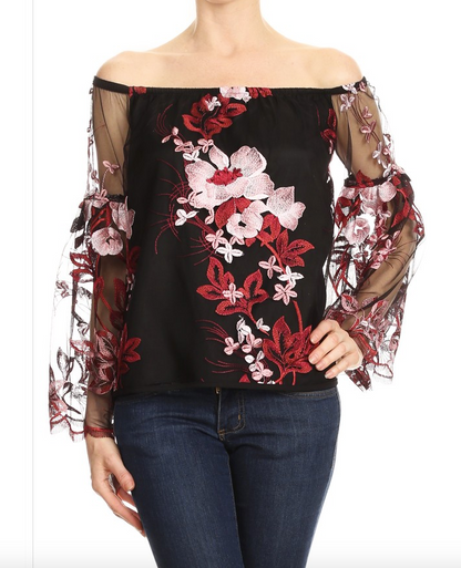 VAVA MAGNOLIAS OFF SHOULDER TOP IN BLACK