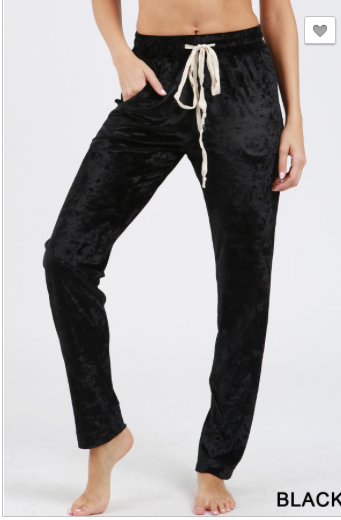 BLACK CRUSHED VELVET JOGGERS