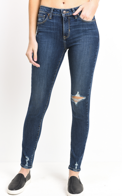 JUST BLACK ONE KNEE DISTRESSED SKINNY JEAN