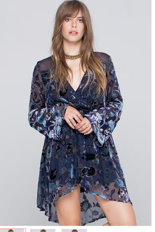 FLORAL BURNOUT FAUX WRAP DRESS