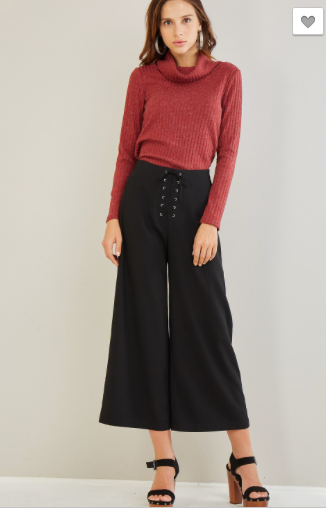 BLACK LACE UP PANTS