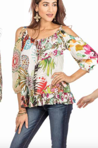 PATCHWORK COLD SHOULDER TOP