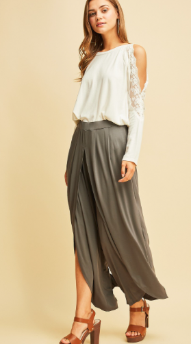 CHARCOAL  Wide leg slit pants