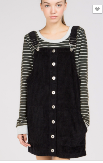 Corduroy overall skirt with oversized front button closure