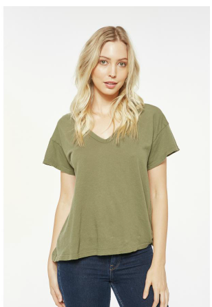 PROJECT SOCIAL T Rex Distressed V-Neck IN BLACK AND CAPERS