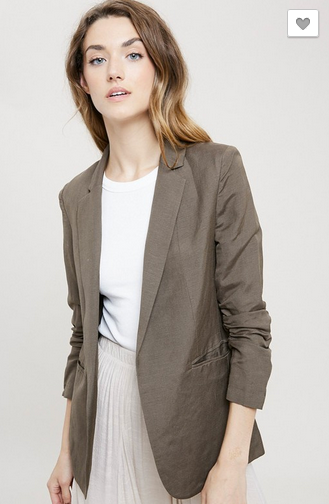 RUCHED SLEEVE BLAZER WITH POCKETS in OLIVE