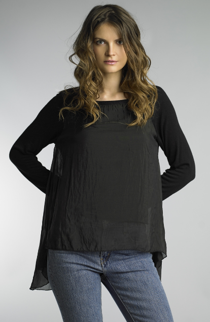 BLACK HI LO HEM SILK TOP