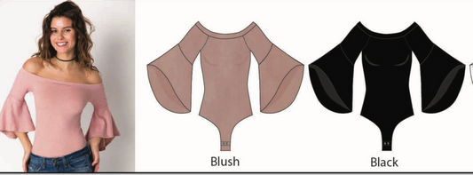 SUZETTE FLARED LONG SLEEVE TOP IN BLACK, BURGUNDY, WHITE