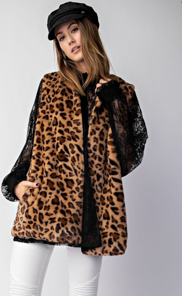 ANIMAL PRINTED FAUX FUR VEST
