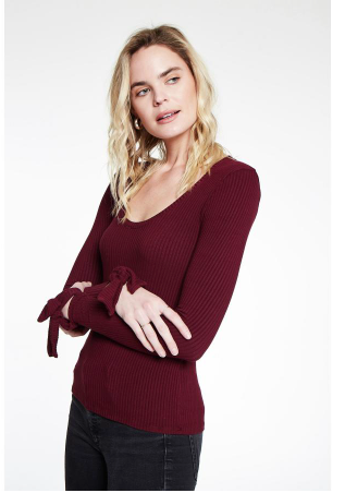 BURGUNDY Sweet & Sassy Ribbed Tie Sleeve